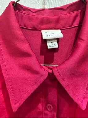 a new day Hot Pink Collared Button-Up Satin Silky Shirt